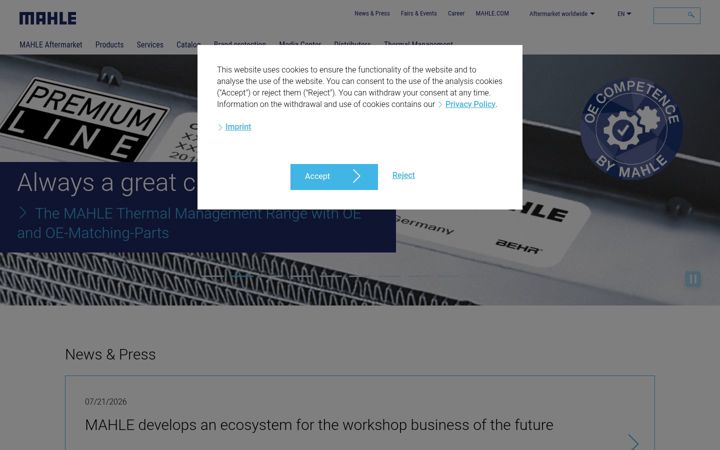 Screenshot of mahle-aftermarket.com