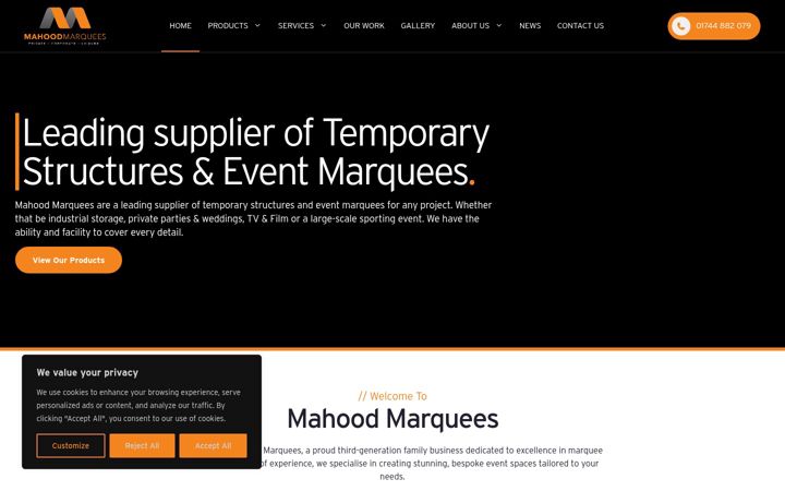 Screenshot of mahoodmarquees.com