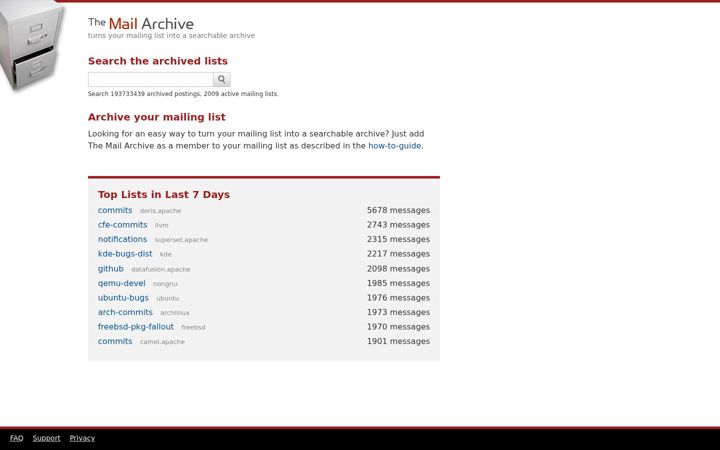 Screenshot von mail-archive.com