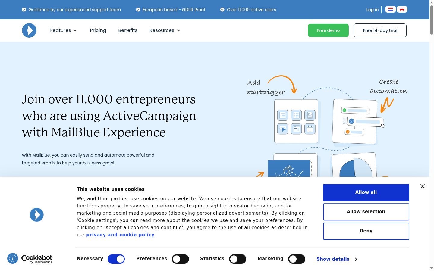 Screenshot del banner di consenso mostrato prima di qualsiasi interazione