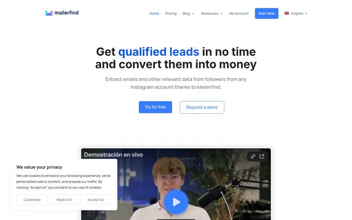 Screenshot of mailerfind.com