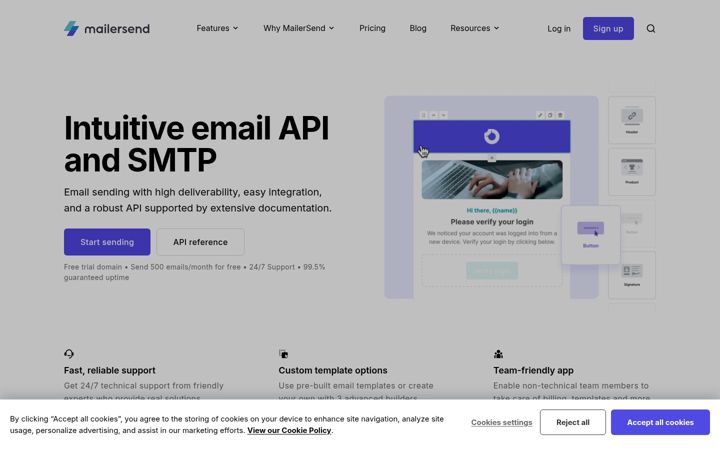 Screenshot of mailersend.com