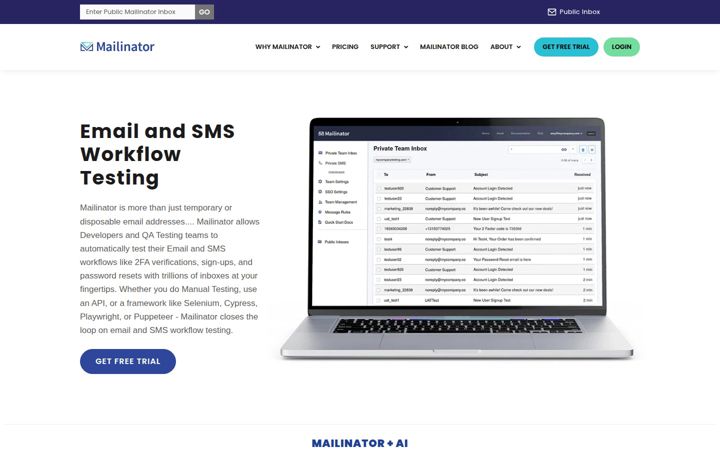 Snimka zaslona za mailinator.com