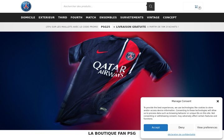 Screenshot of maillot-psg.com