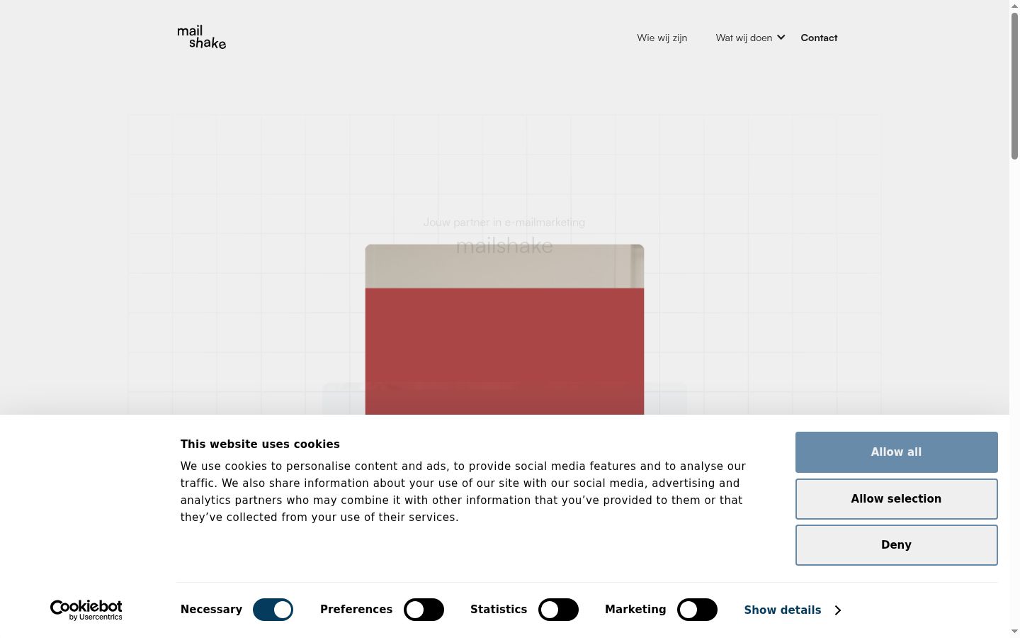 Screenshot del banner di consenso mostrato prima di qualsiasi interazione