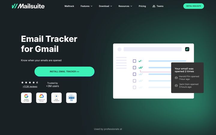 Screenshot van mailsuite.com