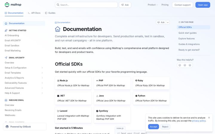 Screenshot of mailtrap.live