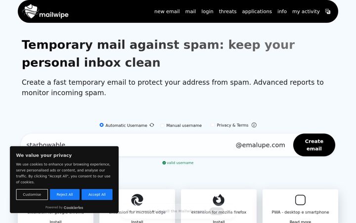 Screenshot of mailwipe.eu
