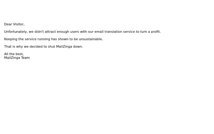 Screenshot of mailzinga.com