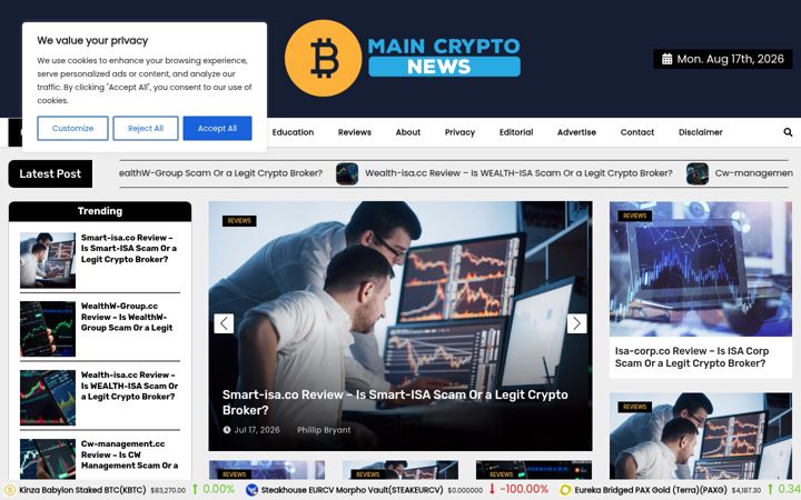 Screenshot of maincryptonews.com