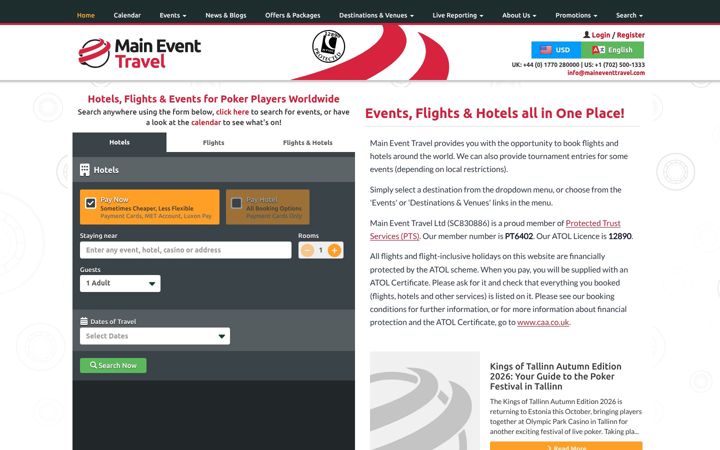Screenshot of maineventtravel.com