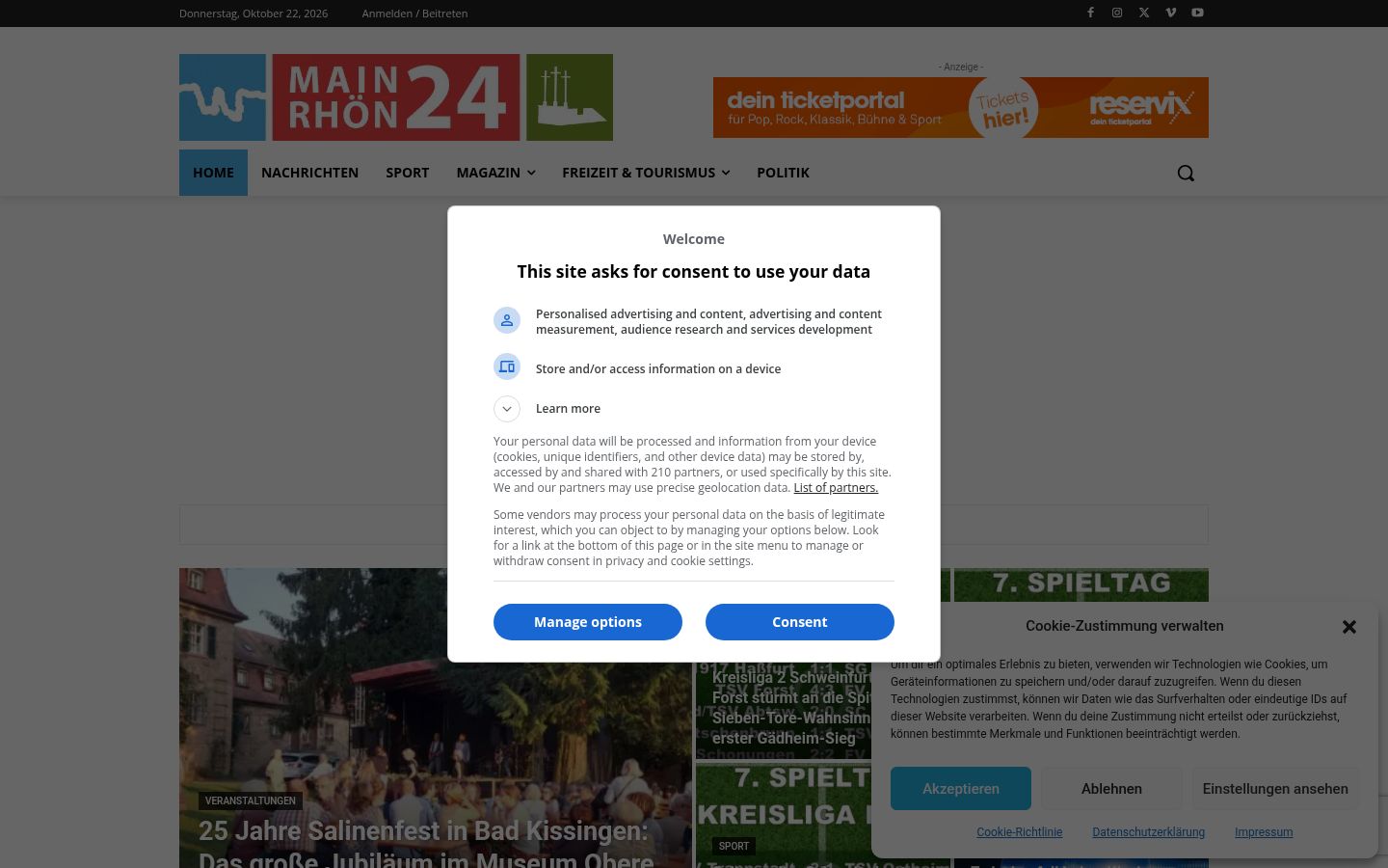 Snímek obrazovky baneru souhlasu zobrazeného před jakoukoli interakcí