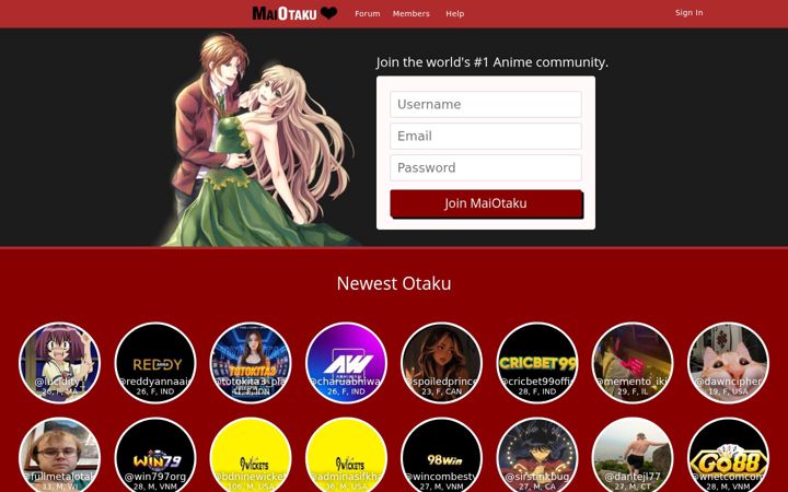 Screenshot of maiotaku.com