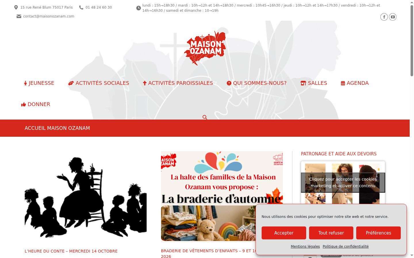 Capture d'écran de la bannière de consentement affichée avant toute interaction