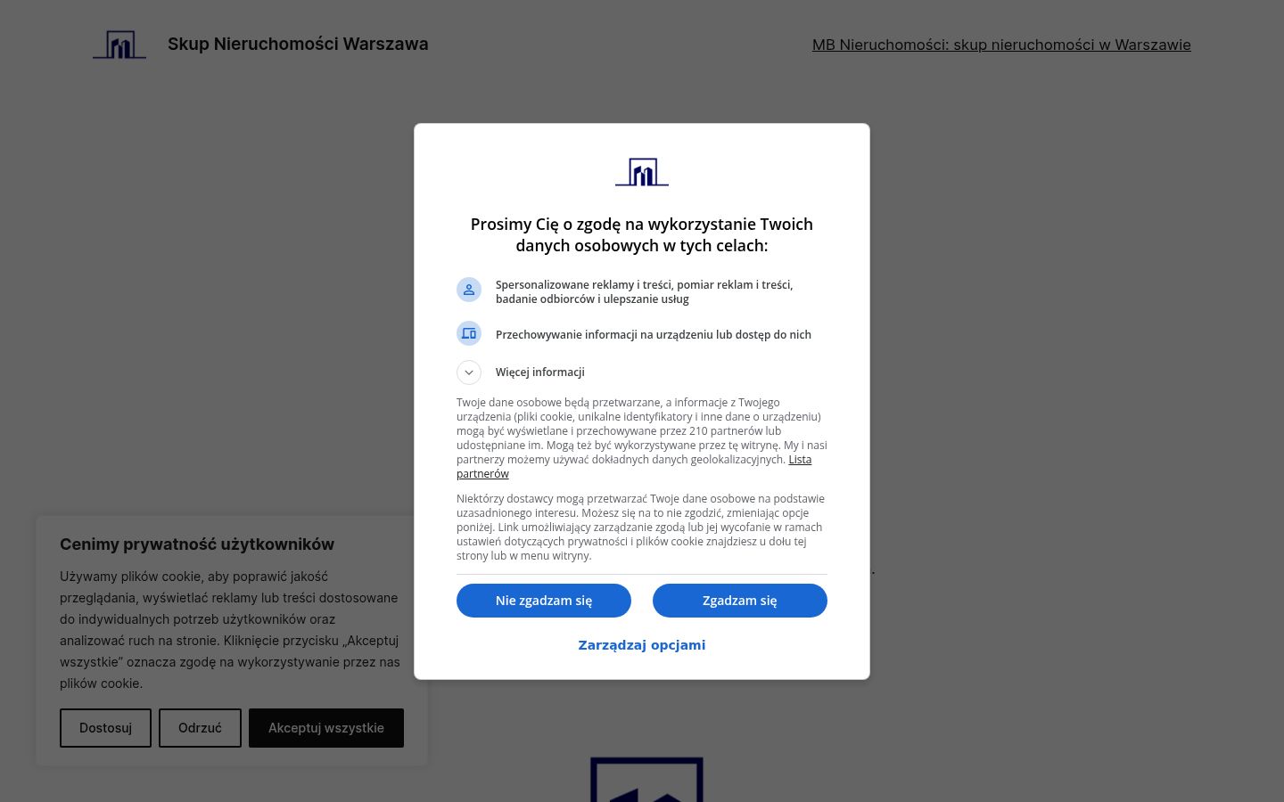 Zrzut ekranu banera zgody wyświetlanego przed jakąkolwiek interakcją