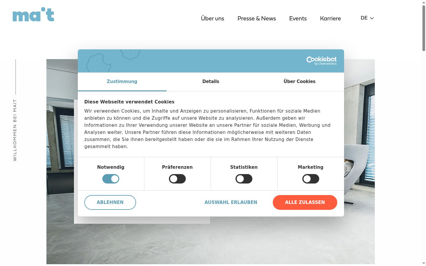 Screenshot del banner di consenso mostrato prima di qualsiasi interazione