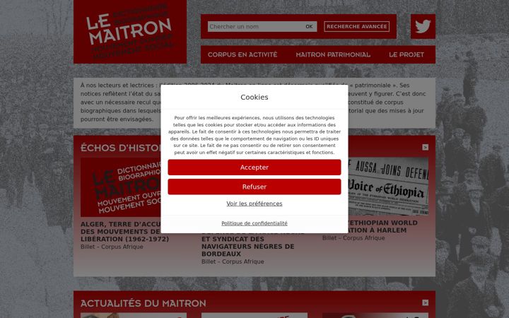 Screenshot stránky maitron.fr