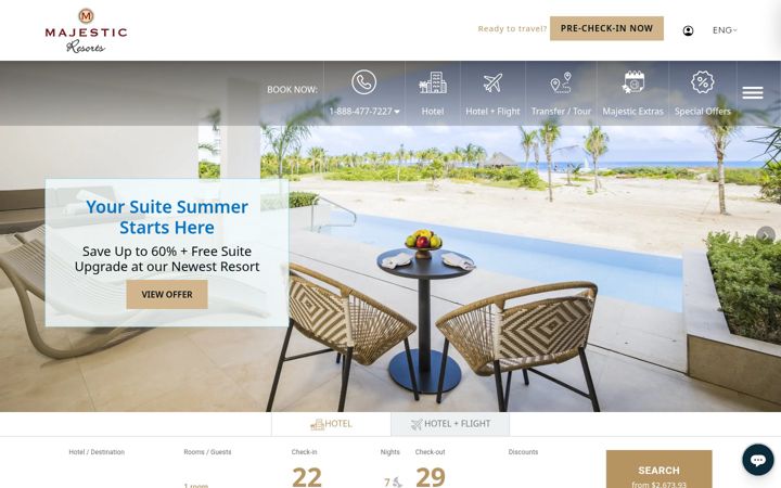 Screenshot of majestic-resorts.com