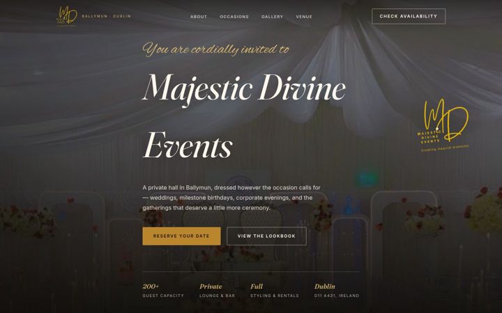 Screenshot of majesticdivineevents.com