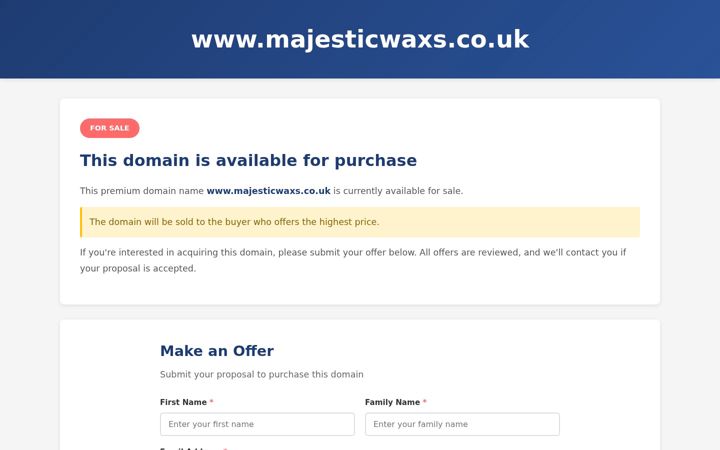 Screenshot of majesticwaxs.co.uk