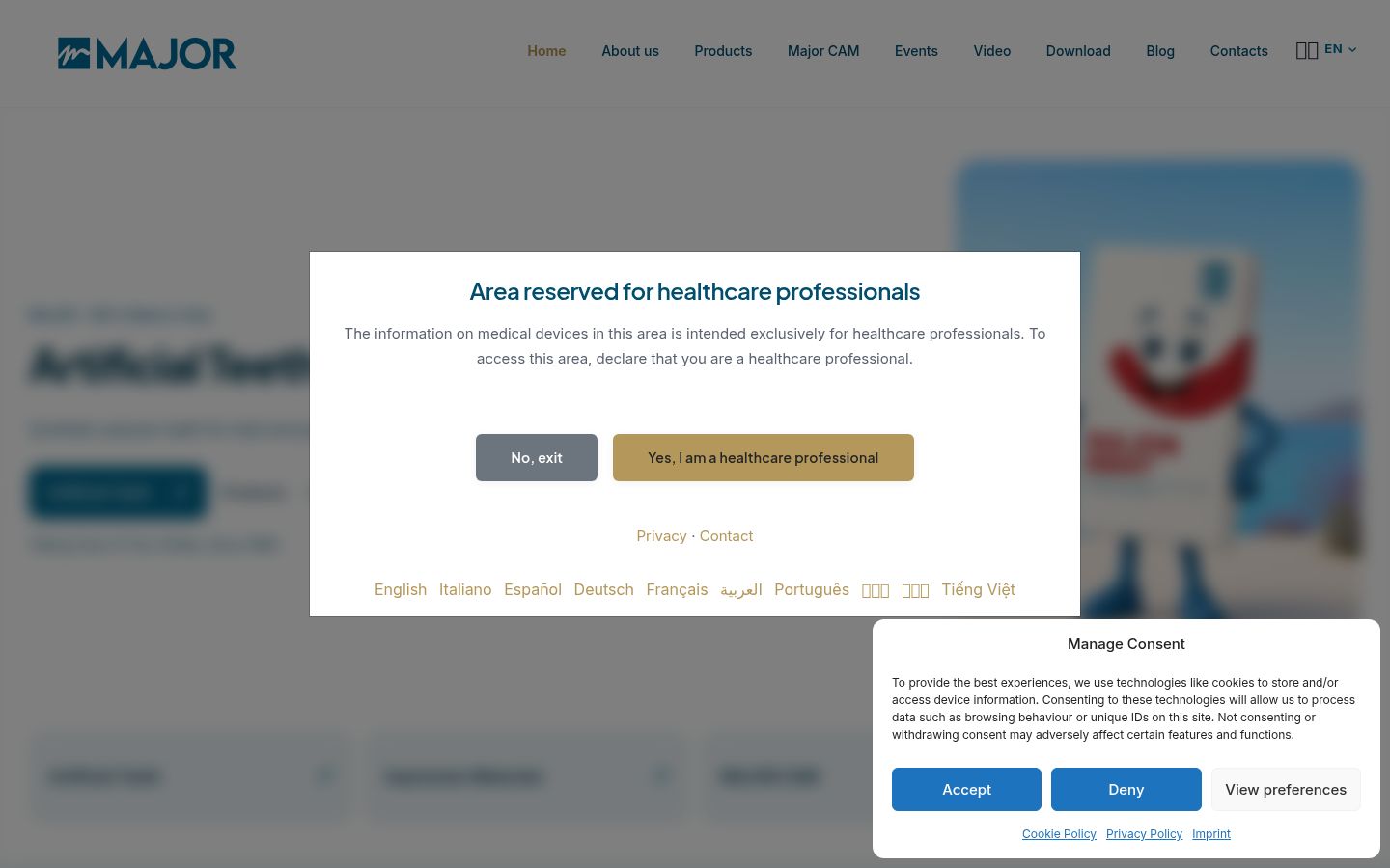 Screenshot del banner di consenso mostrato prima di qualsiasi interazione