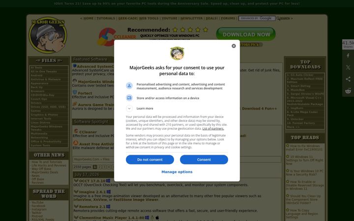 Screenshot ta' majorgeeks.com