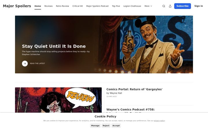 Screenshot of majorspoilers.com