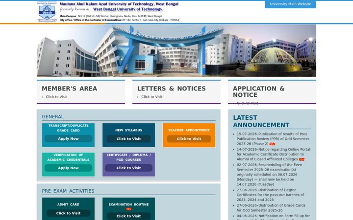 Screenshot of makautexam.net