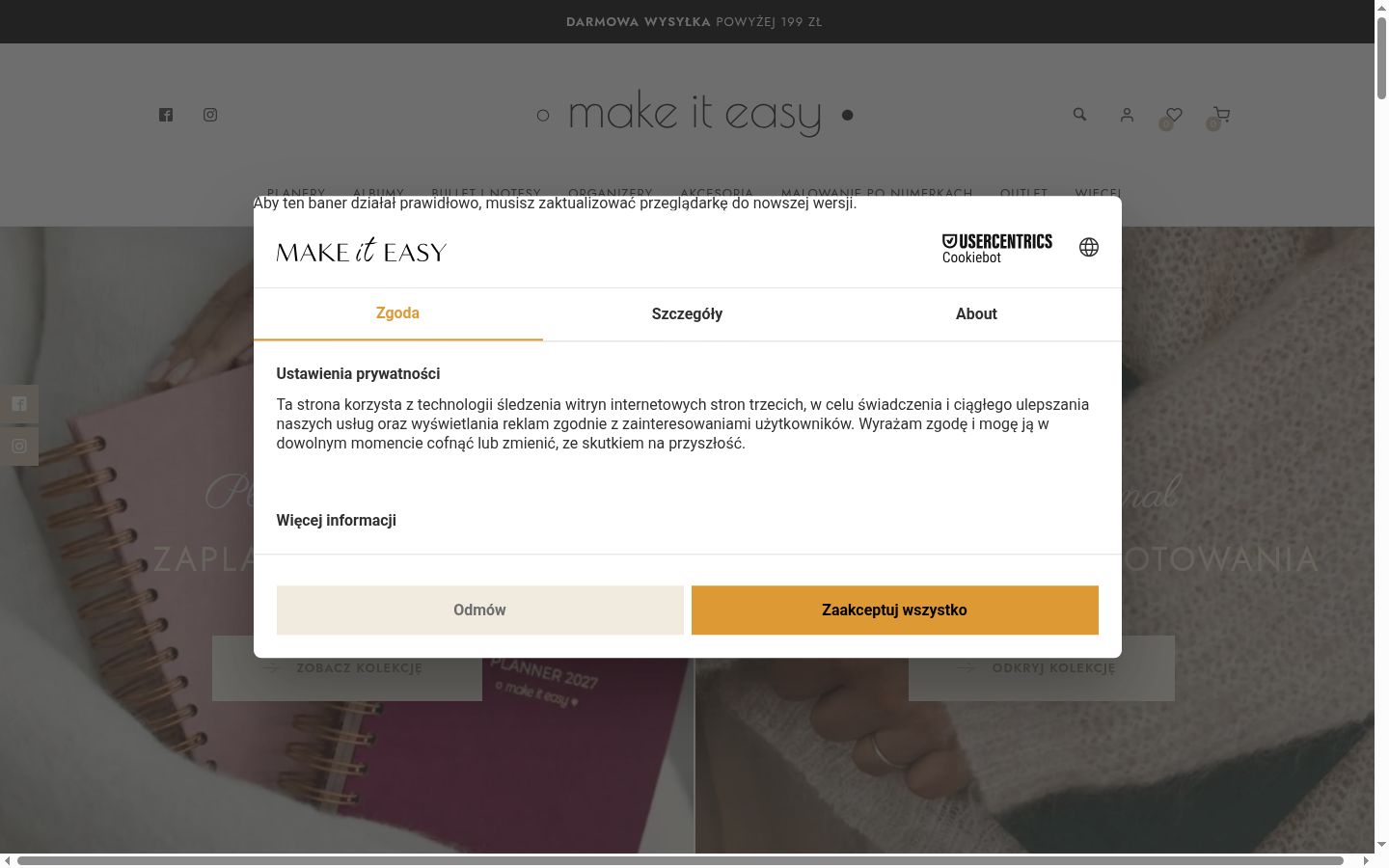 Snímka obrazovky banera súhlasu zobrazeného pred akoukoľvek interakciou