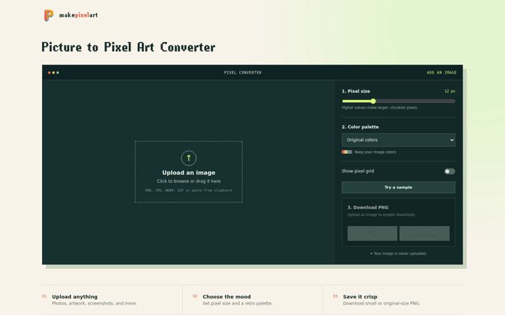 Screenshot of makepixelart.net