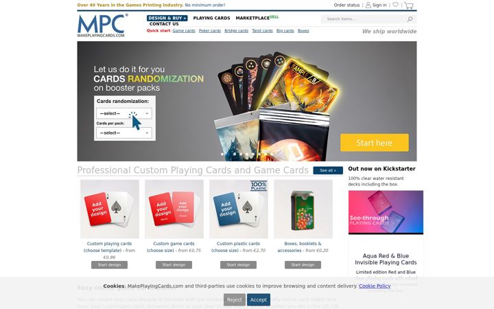Screenshot of makeplayingcards.com