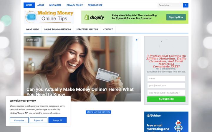 Screenshot of makingmoneyonlinetips.com