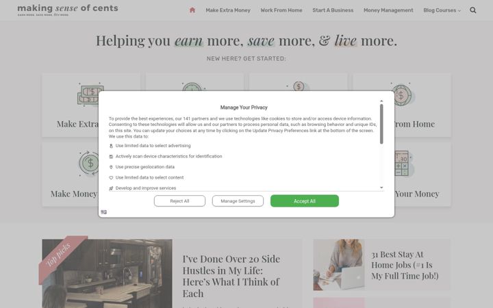 Screenshot of makingsenseofcents.com