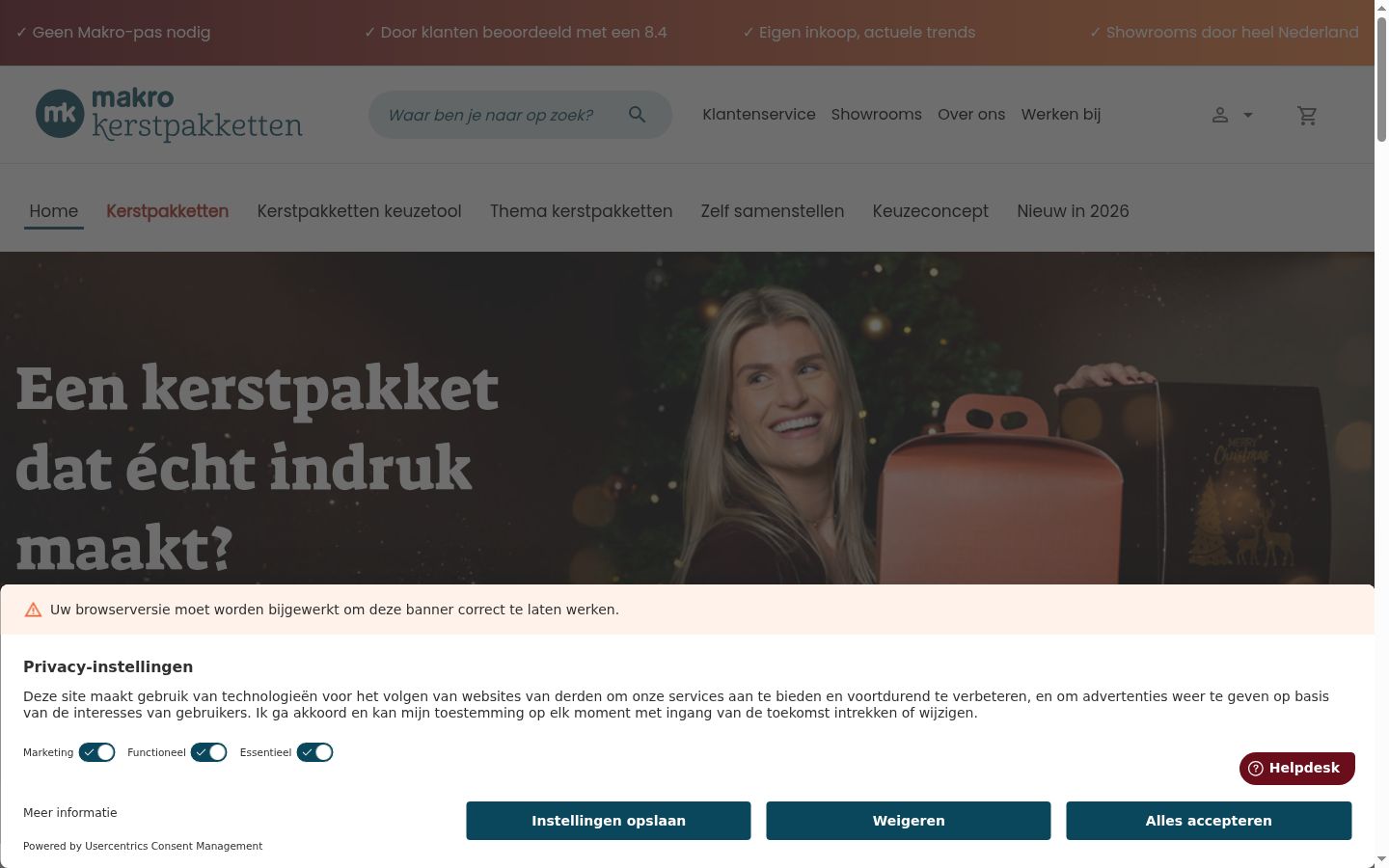 Skærmbillede af samtykkebanneret, som det blev vist før nogen interaktion