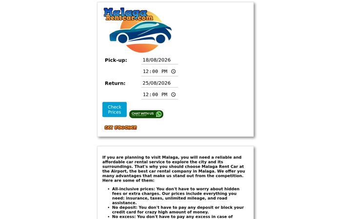 Screenshot of malagarentcar.com