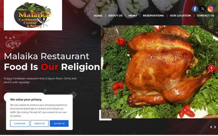 Screenshot of malaikarestaurant.com