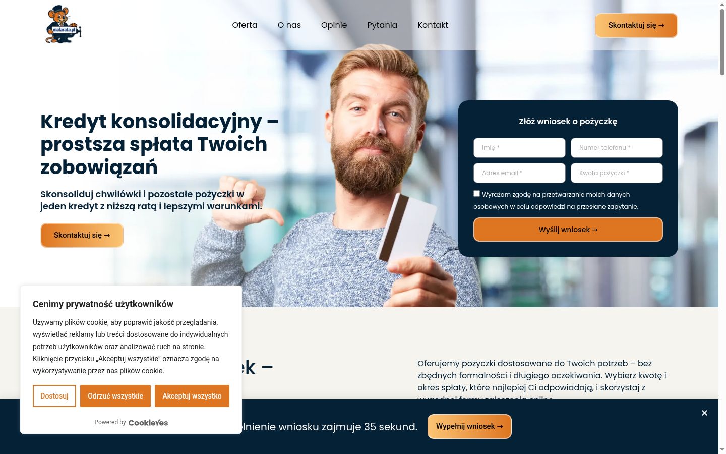 Screenshot del banner di consenso mostrato prima di qualsiasi interazione