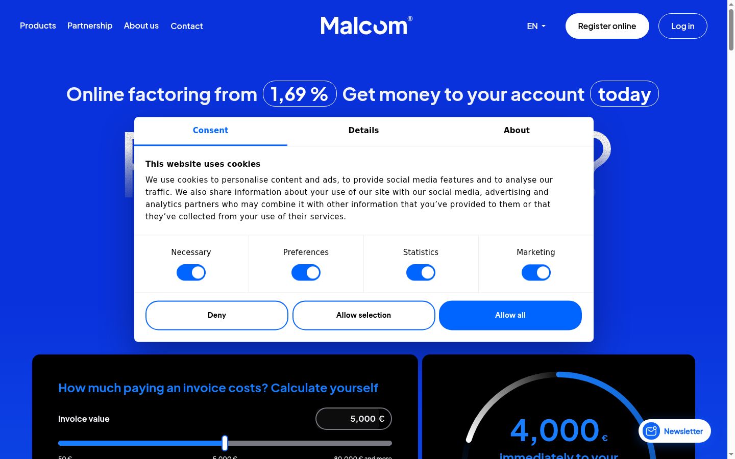 Screenshot of the consent banner shown before any interaction