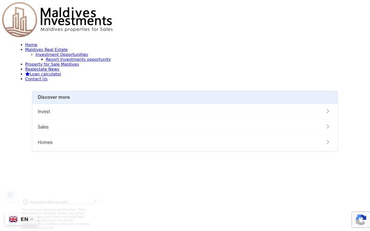 Screenshot of maldivesinvestments.com