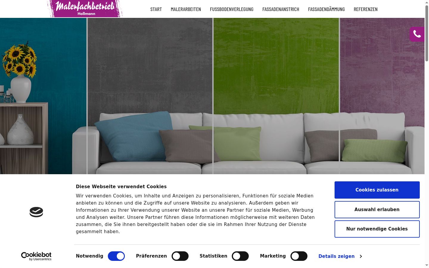Screenshot des Einwilligungsbanners vor jeglicher Interaktion