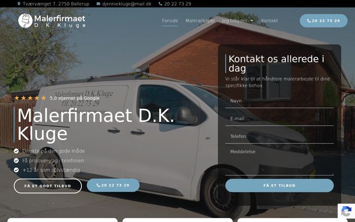 Screenshot του malerfirmakluge.dk