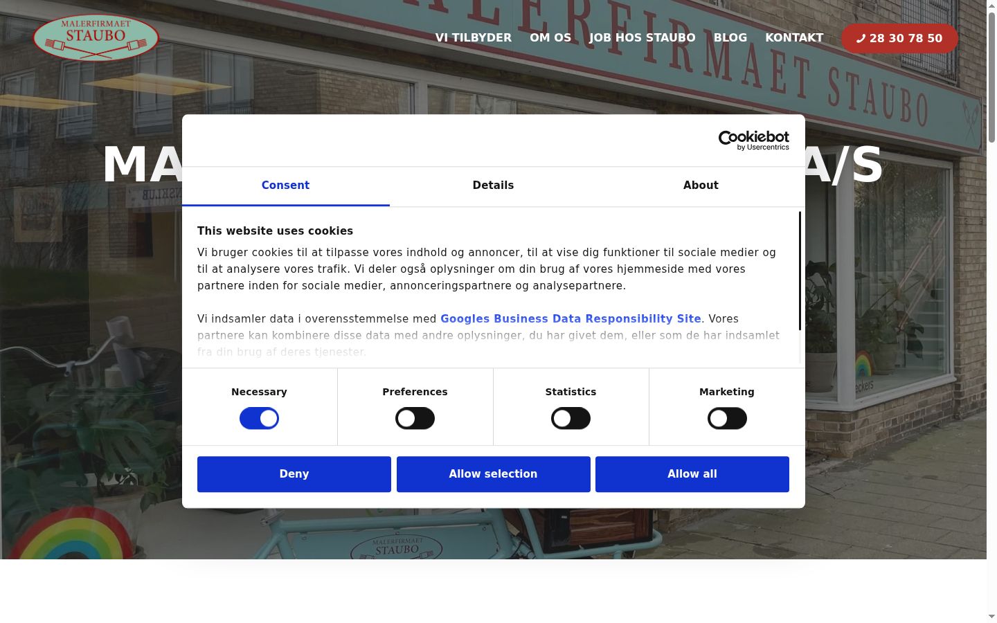 Screenshot del banner di consenso mostrato prima di qualsiasi interazione