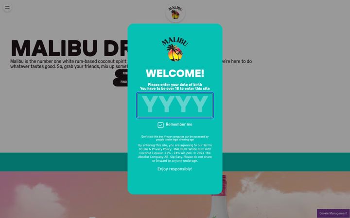 Screenshot of malibudrinks.com