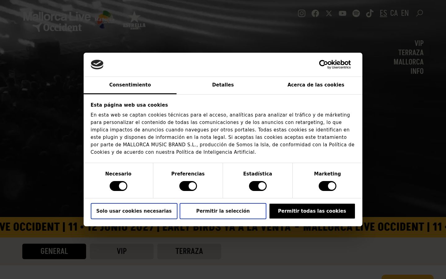 Screenshot del banner di consenso mostrato prima di qualsiasi interazione