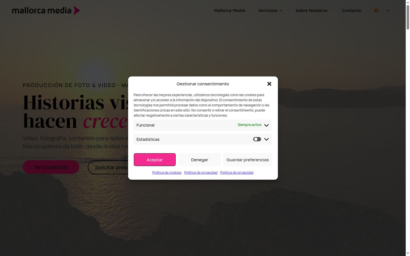Screenshot del banner di consenso mostrato prima di qualsiasi interazione