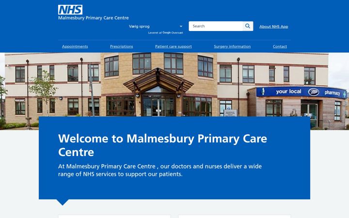 Screenshot of malmesburypcc.nhs.uk