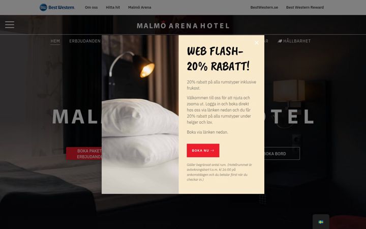 Screenshot of malmoarenahotel.com