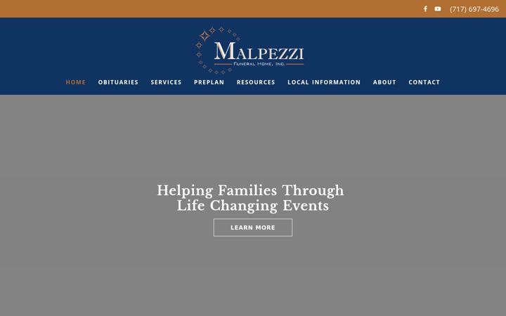 Screenshot of malpezzifuneralhome.com