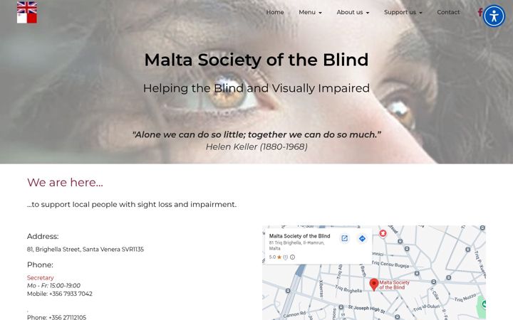 Screenshot of maltasocietyoftheblind.org