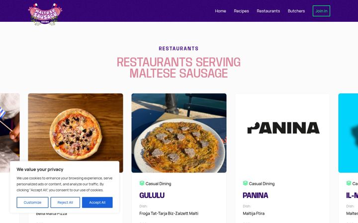 Screenshot of maltesesausageguide.com